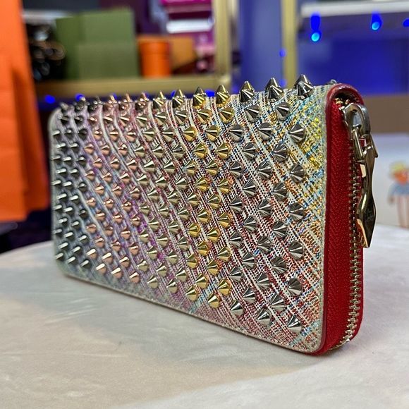 🧧SOLD🧧CHRISTIAN LOUBOUTIN Panettone unicorn suede spikes wallet Sold Out - Picture 4 of 16